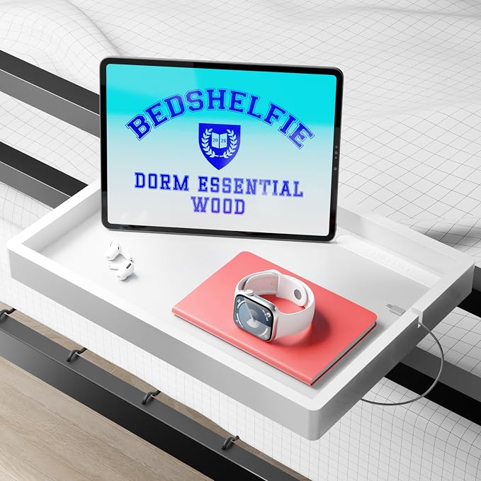 BedShelfie Wood Bedside Shelf for Dorm Room by BedShelfie