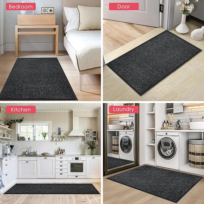 Kuyal Front Door Mat, 3'x5' Indoor Outdoor Entrance Mat, Commercial Floor Mats Inside Outside Entrance, Heavy Duty Durable Welcome, Rubber Backing Non Slip Outdoor Mats for Entryway,Black