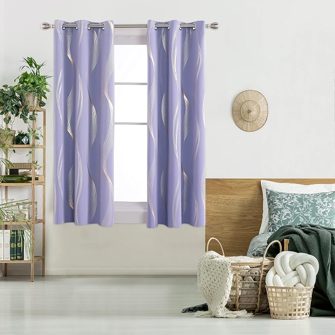 Deconovo Curtains for Living Room, Pattern Blackout Curtains 45 Inches Long | - Image 2