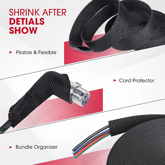 Sonoreboom 2 in 1 Heat Shrink Braided Sleeving Fabric Tubing-Ideal fit Irregular Shape Hose/Cable/Wire (3/8"(10mm), 80FT)