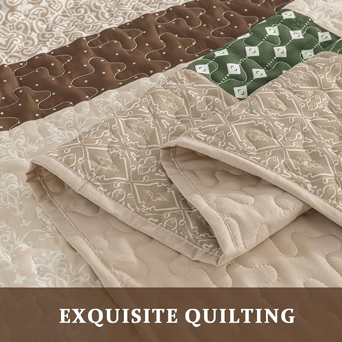 WONGS BEDDING Khaki Quilt King Size, Soft Stripe Bedspreads | Reversible - Image 7