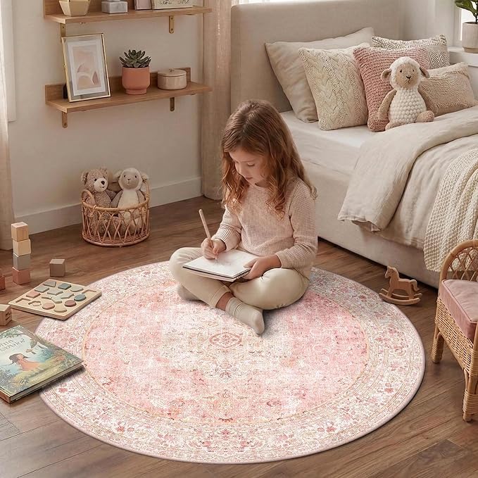 Latte&Fog 4ft Pink Round Area Rug - Image 4
