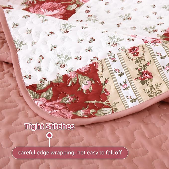 Anibedding Floral Patchwork Quilt Set King Size, Soft Lighweight Farmhouse - Image 6