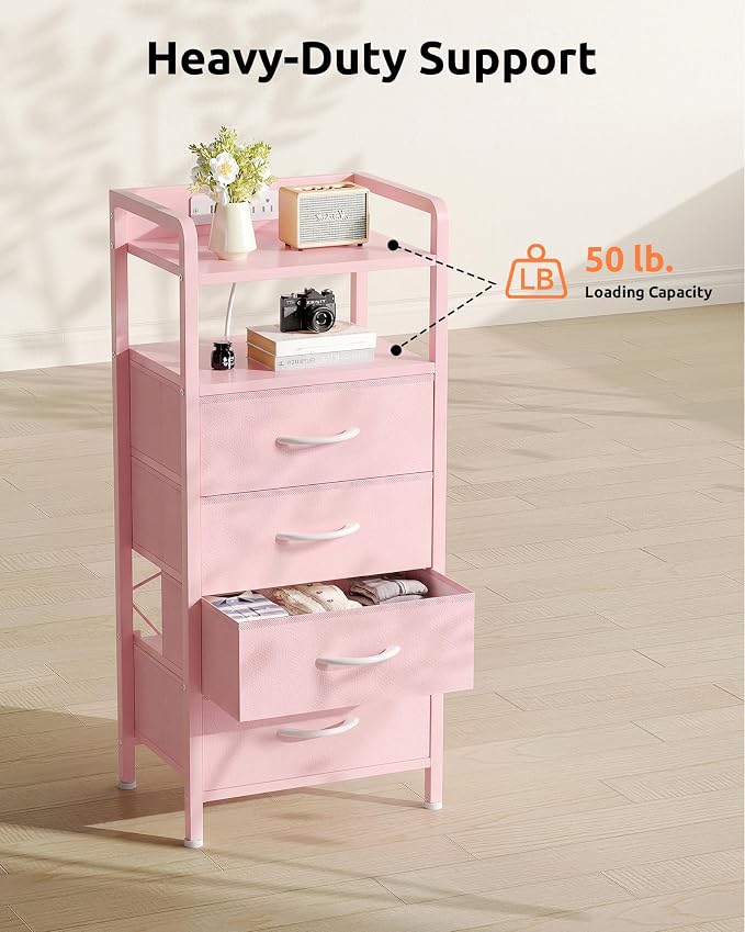 Lazzanto Nightstand with Rear Charging Station, LED Light, 4 Drawers, 2 USB-A - Image 7