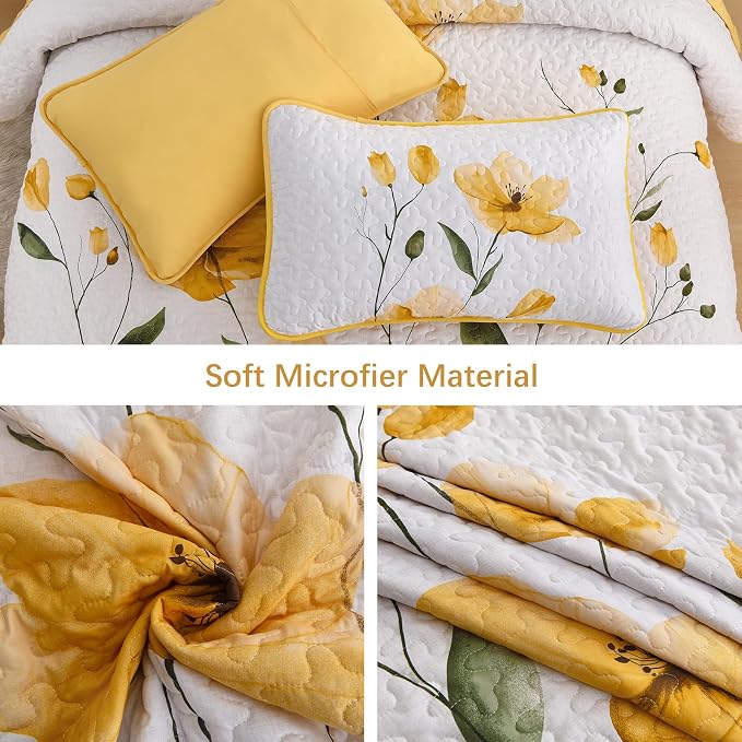 Mybedsoul Full/Queen Quilt Set Yellow, Reversible Polyester Coverlet Set - Image 6