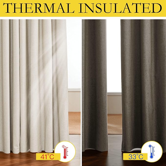 NICETOWN 100% Blackout Linen Texture Curtains 90" Long, Thermal Insulated Full - Image 3