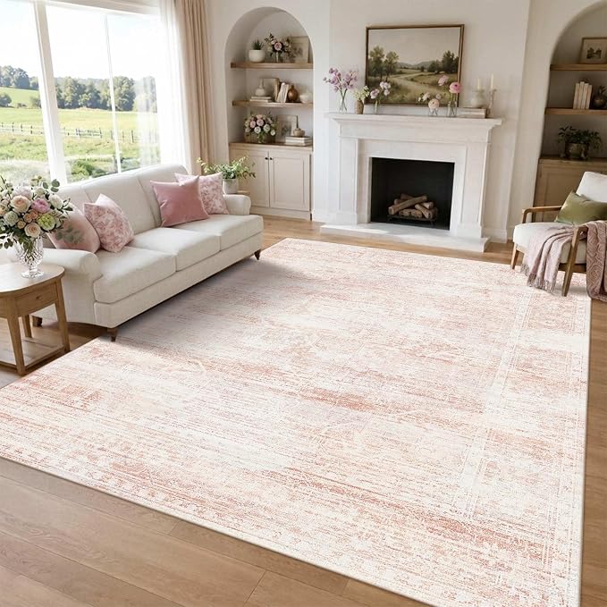 Latte&Fog Large Area Rugs 9x12 for Living Room Washable Cute Pink Rugs | Non - Image 3