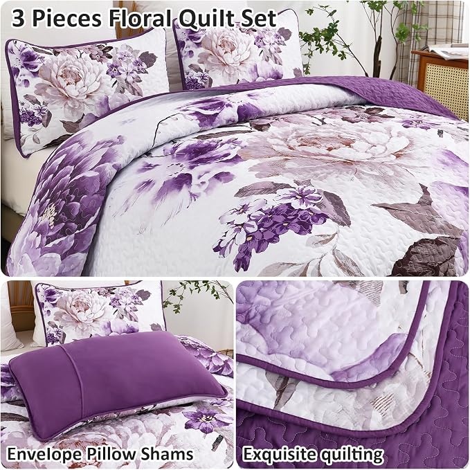 WONGS BEDDING Quilt Full Size, Soft Microfiber Lightweight Farmhouse Bed Cover - Image 4