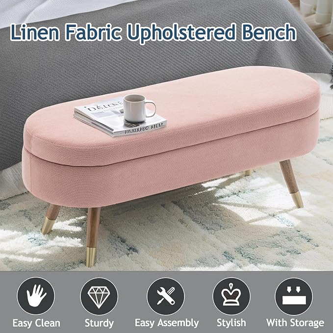 IAFIKE Oval Storage Bench 43.5" Ottoman Bench Upholstered Boucle Fabric - Image 3