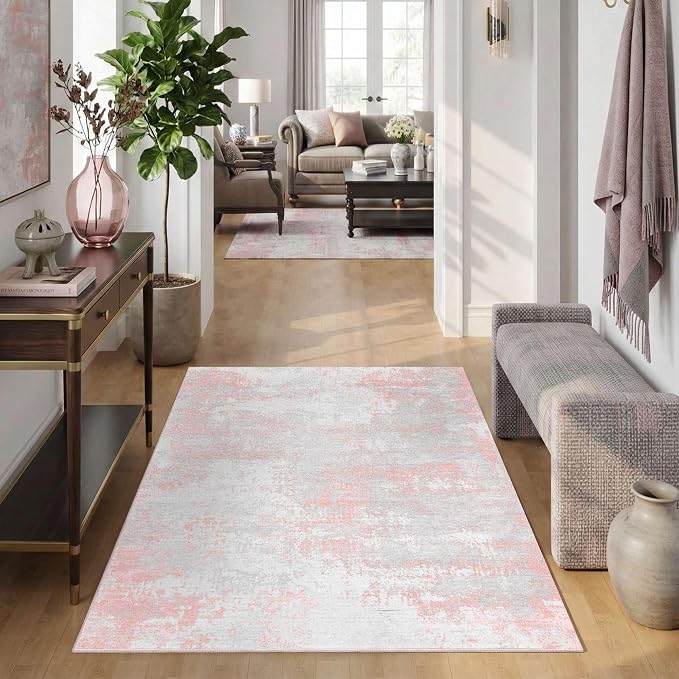 Latte&Fog Pink 4x6 Area Rug for Entryway, Modern Abstract Cute Small Rugs | for - Image 4