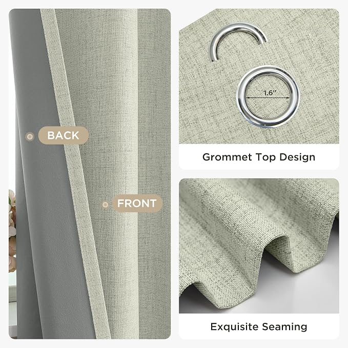 Joydeco Light Beige Blackout Curtains 90 Inch Long 2 Panels Set, Faux Textured - Image 5