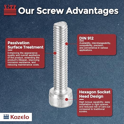 Kozelo 50pcs Socket Head Cap Screws - [M6-1 x 30mm] 304 Stainless Steel Allen Socket Drive for Electrical Motor 3D Printing Fan Engine Replacement Use, Silver