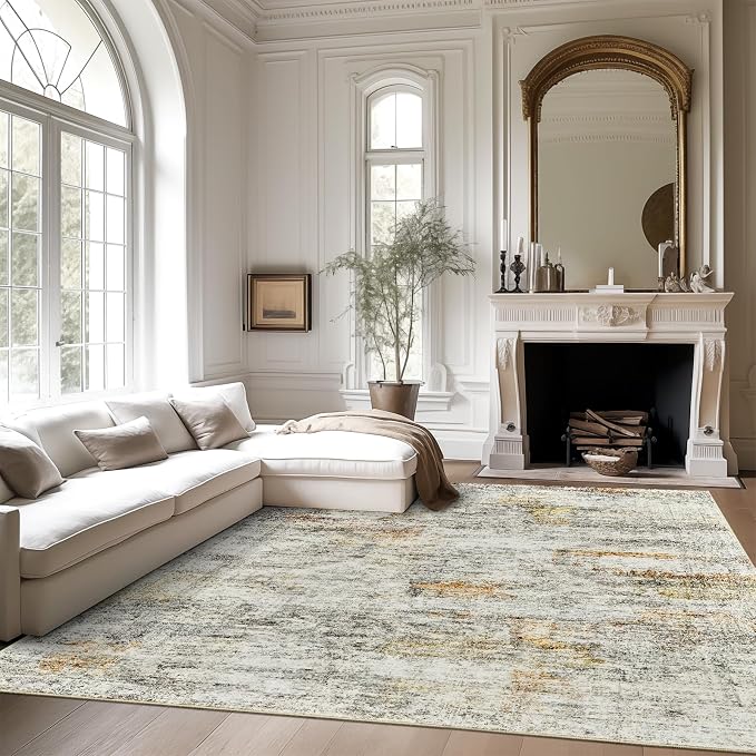 Soalmost 10x14 Area Rugs for Living Room Washable Rug Non-Slip Gray/Rust | - Image 7