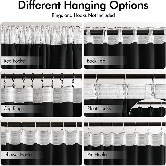 MIULEE Black Velvet Pinch Pleat Blackout Curtains W52 X L90 Inches | 2 Panels - Image 2