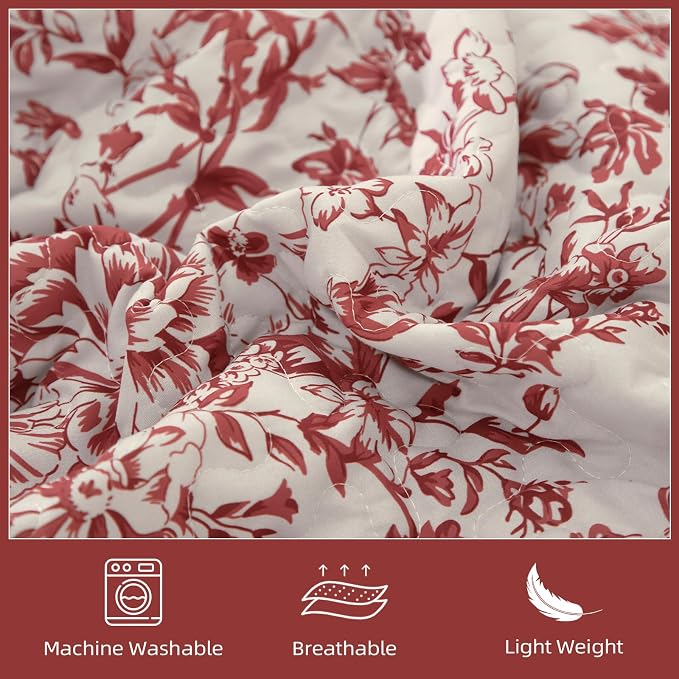 WONGS BEDDING Botanical Quilt King Size, 3 Pieces Bedspread Set, Polyester - Image 6