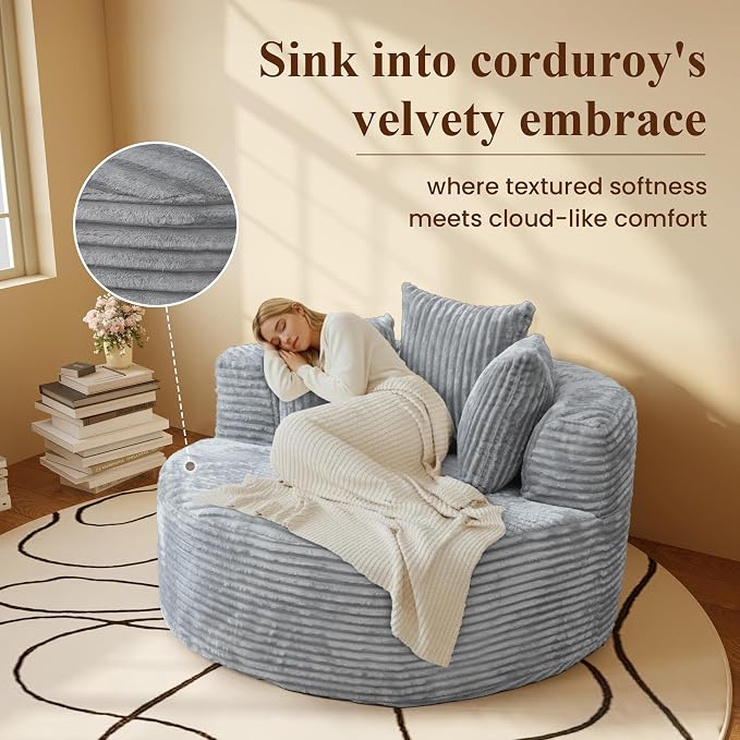 50'' Corduroy Single Foam Couches, Oversized Round Chair - Image 5