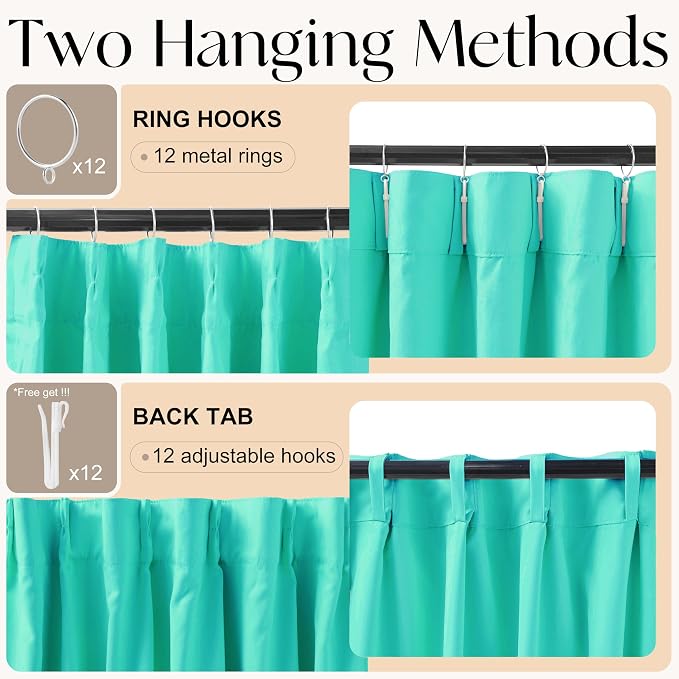 Etherealveil Turquoise Green Pinch Pleated Blackout Curtains 2P 40"x72" | Back - Image 7