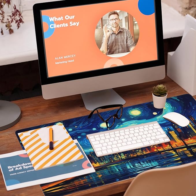 Eflxamz Desk Pad,City Starry Night Desk Mat,Abstract Oil Painting Large Gaming Mouse Pad for Desk,Extended Big Computer Keyboard Mouse Pad with Non-Slip Base and Stitched Edge,35.4"x15.7"