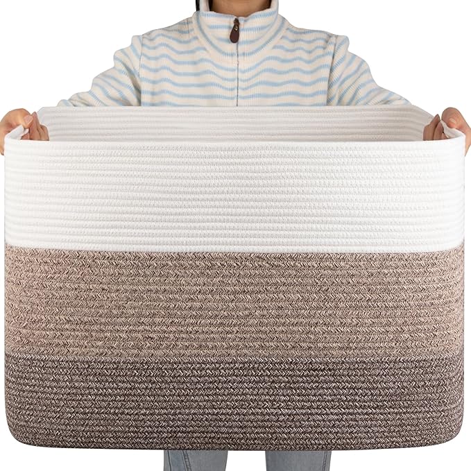 OIAHOMY Blanket Basket Laundry Basket Dog Toy Basket 108L Dark Brown | Large by MasterofSpaceOptimization