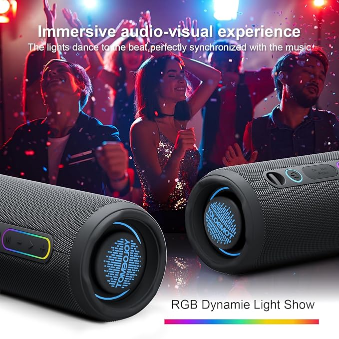 YOLOEMOT Portable Speaker Bluetooth, Powerful Deep Bass, Wireless Stereo Pairing, IPX7 Waterproof Dustproof,12H Playtime, Portable Outdoor Speaker for Travel, Sport, Party, Biking (Black)
