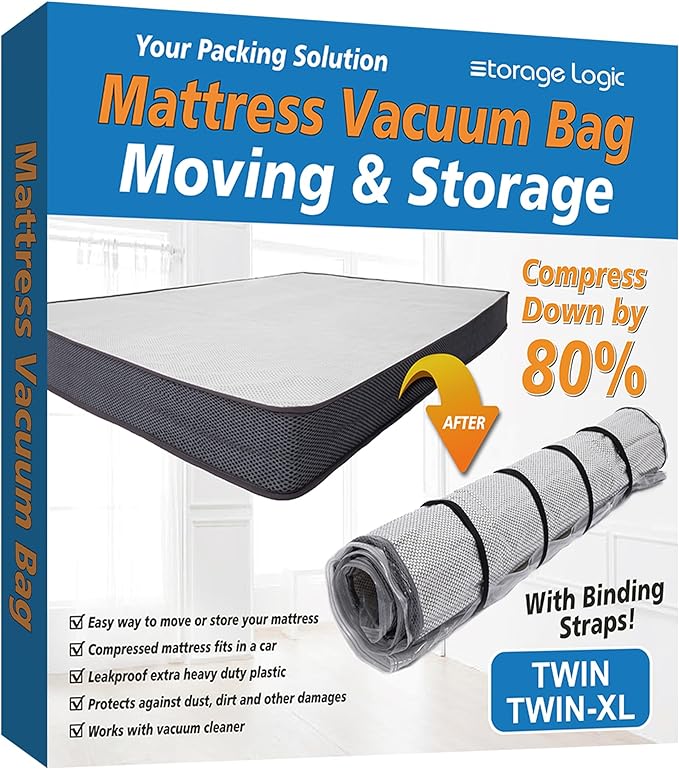 Foam Mattress Vacuum Bag with 4 Adjustable Straps, Twin/Twin XL | Heavy-Duty by StorageLogic