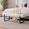 46" Faux Leather Bench for Bedroom End of Bed Window, Upholstered Ottoman by AIITTCC