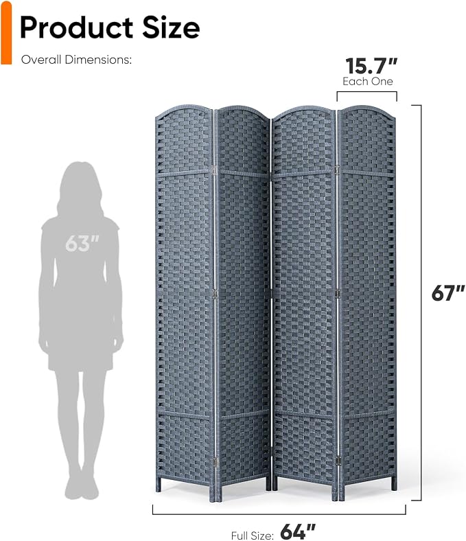 Outdoor Privacy Screen 4-Panel Folding Room Divider Space Partition | 67"H 64"W - Image 4