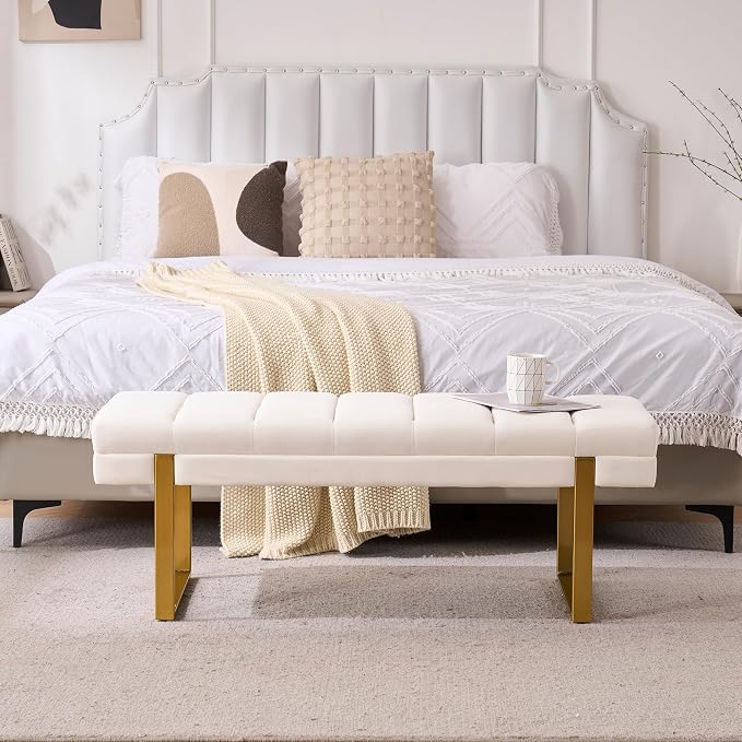 46" Velvet Bench with Gold Legs - Image 3