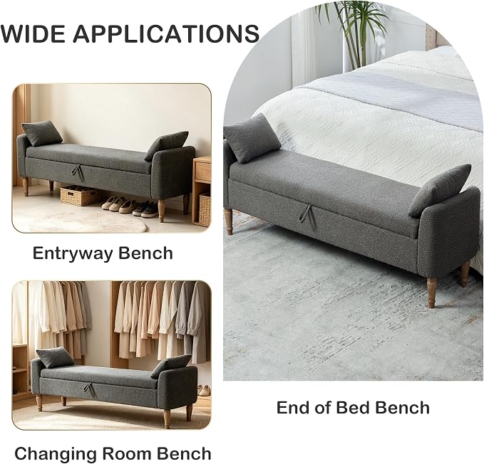 Chifee & Vingol 66" W Storage Benches End of Bed Bench - Image 5
