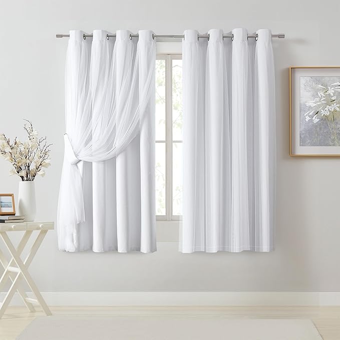 Bujasso White Full Blackout Curtain Panels by Bujasso