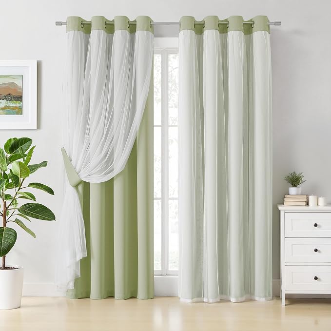 Bujasso Sage Green Blackout Curtains by Bujasso