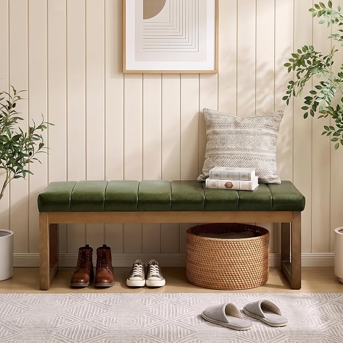 52.7" Bedroom Bench for End of Bed, Faux Leather Entryway Bench | Modern - Image 8