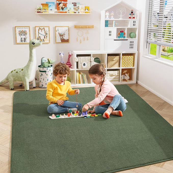 4x4 Square Area Rugs for Bedroom Living Room, Sage Green Fluffy Rug | Thickened - Image 6