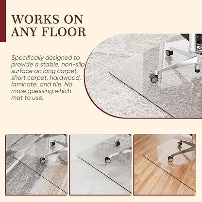 45"x45" Tempered Glass Office Chair Mat for Carpet & Hardwood Floor, 1/5" Thick Clear Floor Protector Desk Chair Mat with Rounded and Polished Edges