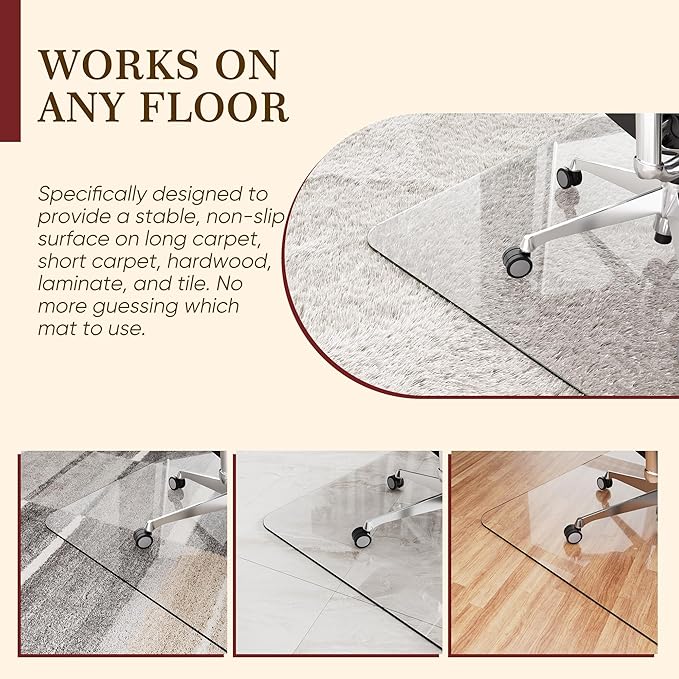 28"x48" Tempered Glass Office Chair Mat for Carpet & Hardwood Floor, 1/6" Thick Clear Floor Protector Desk Chair Mat with Rounded and Polished Edges