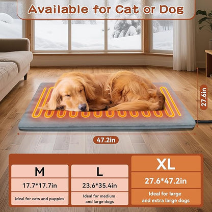 Large Pet Heating Pads for Dogs & Cats Outdoor, 35.4*23.6inches Dog Cat Heating Pad Bed Outdoor Waterprooof, Warming Heated Cat Dog Bed Blanket Outside, Heated Pet Mat, Gifts for Cats Dogs in Winter