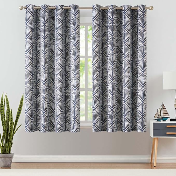 jinchan Blue Blackout Curtains Geometric Patterns Grommet 63 inch 2 Panels | - Image 2