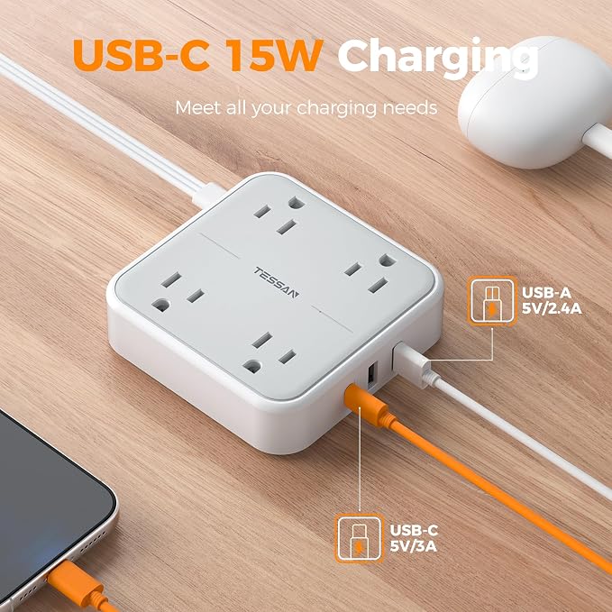 TESSAN Surge Protector Flat Extension Cord 3 Ft, Ring Plug Power Strip | 4 - Image 4