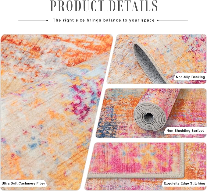 Area Rug Living Room: 8x8 Modern Washable Soft Carpet Galaxy Haze | - Image 5