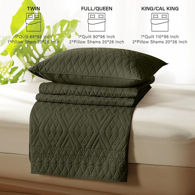 akkialla Full/Queen Size Quilt Bedding Set, Olive Green Lightweight Microfiber - Image 7