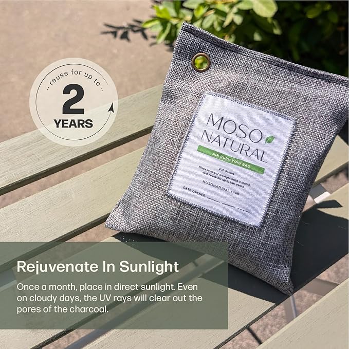 Moso Natural Air Purifying Bag 200g (5 Pack) HGTV Editor's Pick | Premium Bamboo Charcoal Odor Absorber for Home & Car | Closet Odor Eliminator & Car Air Freshener | Long Lasting Charcoal Bags
