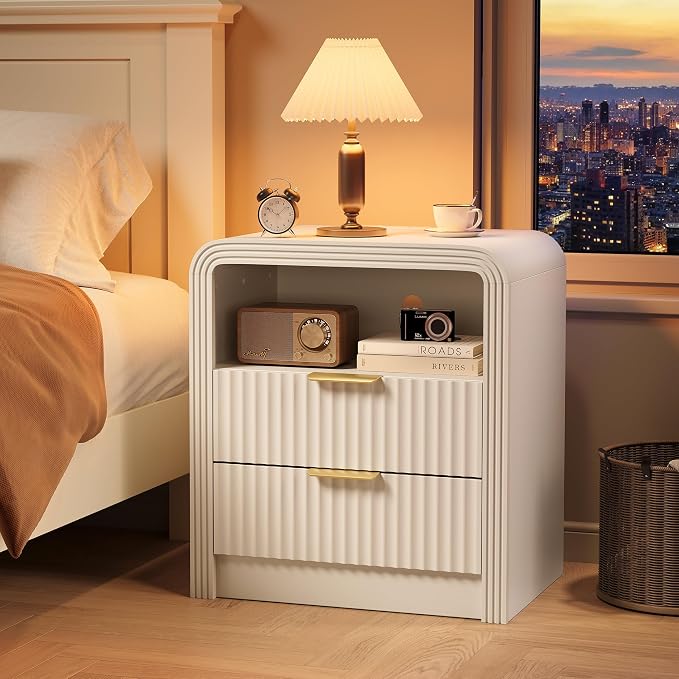 Decofy Fluted Nightstand with Charging Station, 19.7'' Wide Morden End Table - Image 7