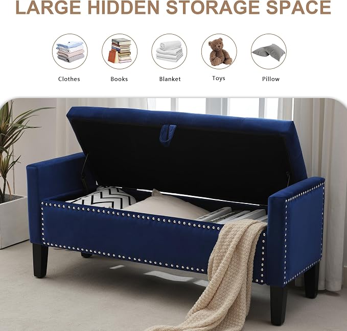 Velvet Storage Ottoman Bench, Modern Entryway Ottoman Bench - Image 3