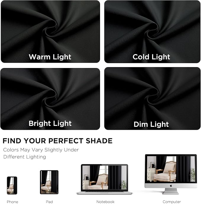 CUCRAF Black Blackout Curtains 90 Inches Long, Thermal Insulated Noise Reducing - Image 7