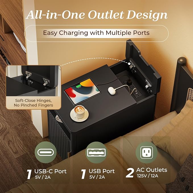 Huuger Narrow Nightstand with Charging Station, USB-C Port | Set of 2 Night - Image 4