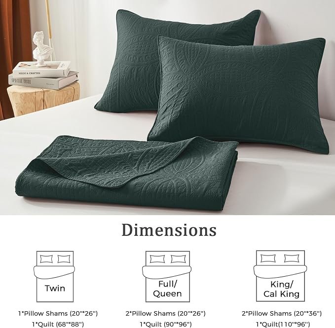 akkialla Mocha Forest Green Full/Queen Quilt Set, Ultrasonic Lightweight - Image 6