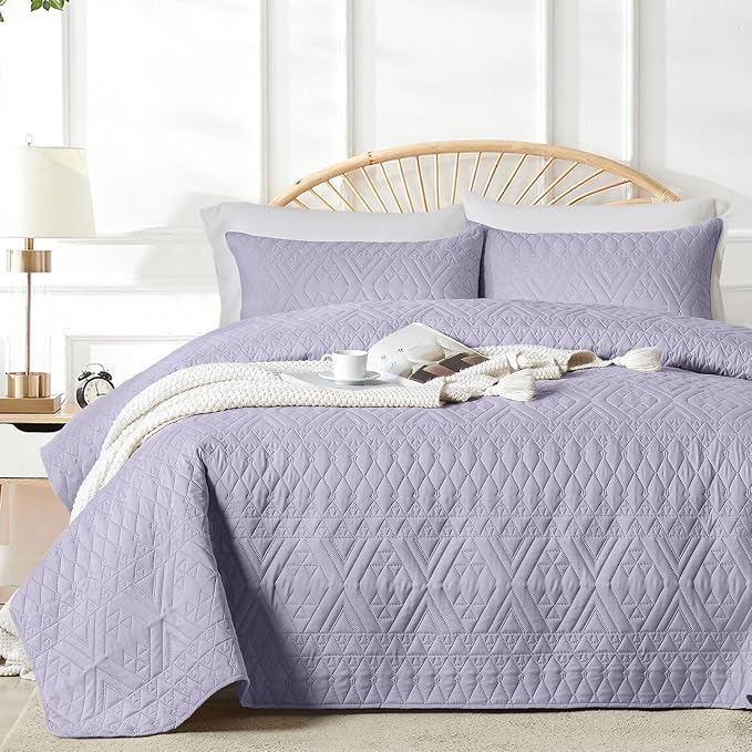 akkialla Full/Queen Size Quilt Bedding Set, Lavender Lightweight Microfiber by akkialla