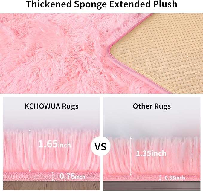 5x7 Thick Pink Shag Rug for Girls Bedroom, Soft Plush Fluffy Carpet | Area Rug - Image 2