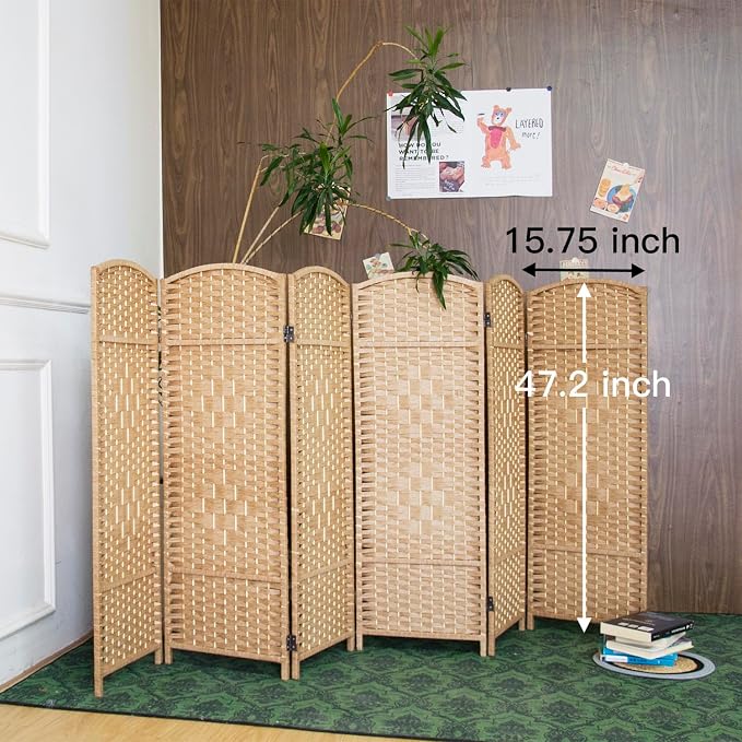 6-Panel Short Room Divider, 3.9 ft Freestanding Partition Wall, Light Brown - Image 5