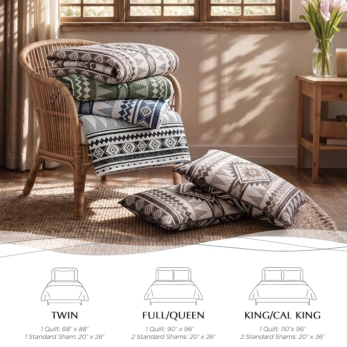 akkialla Reversible Green Boho Queen Quilt Set, 2-Piece Bohemian Aztec - Image 8